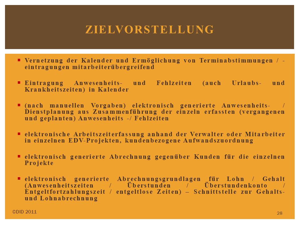 Zielvorstellung Vernetzung der Kalender und Ermöglichung von Terminabstimmungen / -eintragungen mitarbeiterübergreifend.