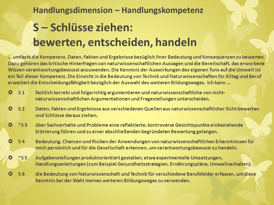 Handlungsdimension – Handlungskompetenz S – Schlüsse ziehen: bewerten, entscheiden, handeln