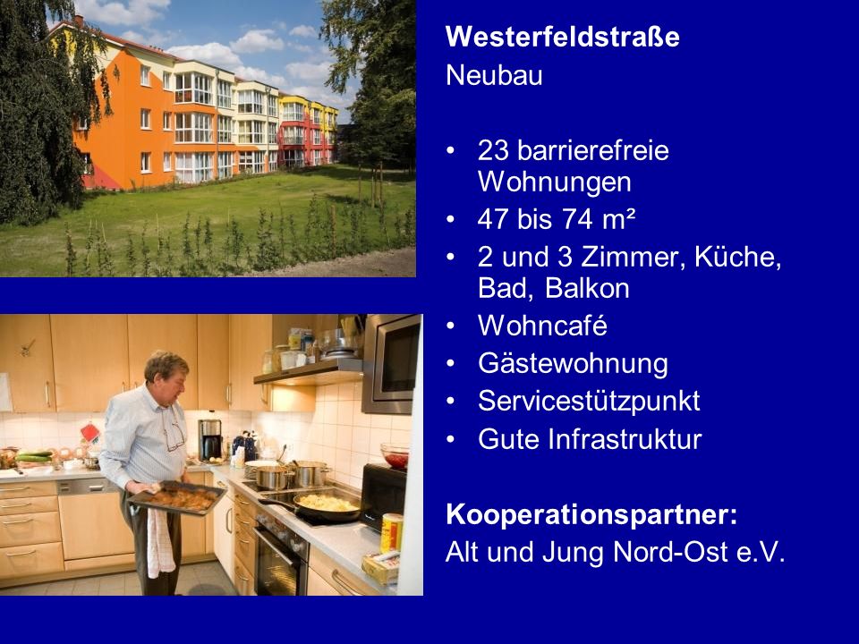 Westerfeldstraße Neubau. 23 barrierefreie Wohnungen. 47 bis 74 m². 2 und 3 Zimmer, Küche, Bad, Balkon.