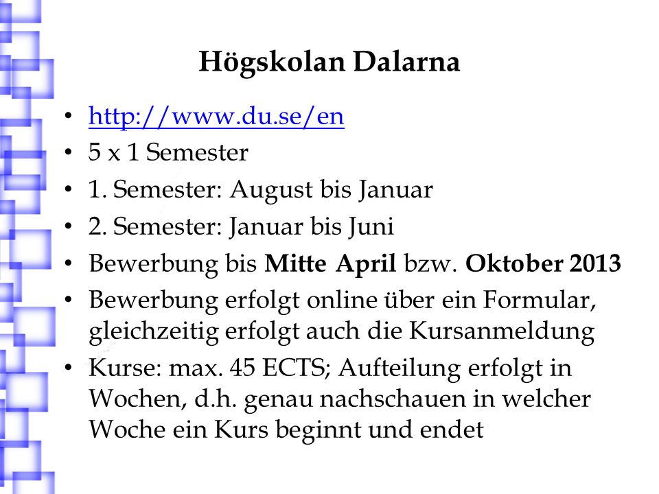 Högskolan Dalarna   5 x 1 Semester