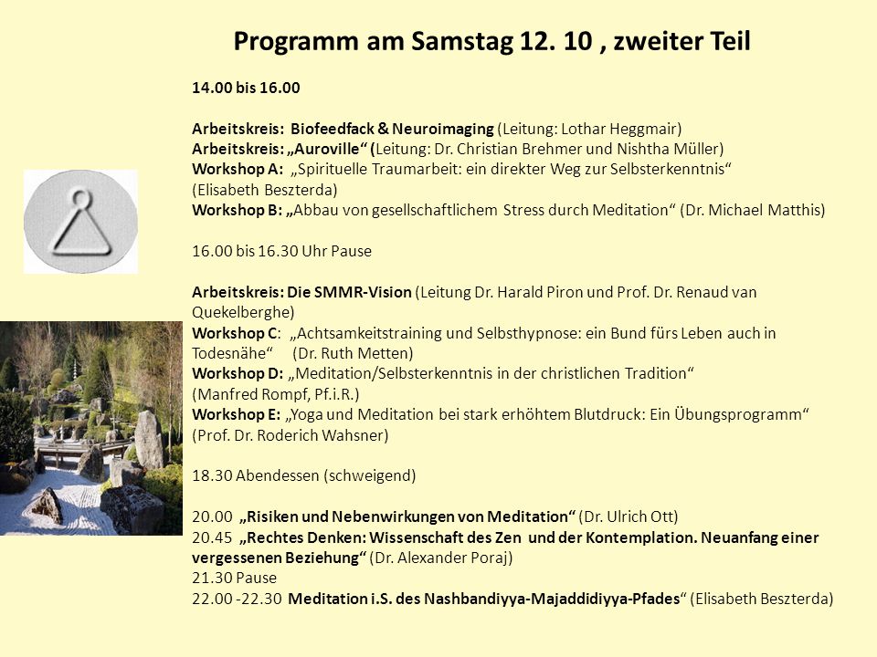 Programm am Samstag , zweiter Teil