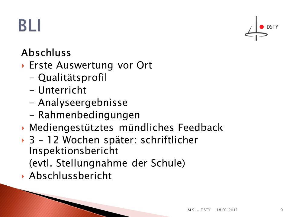 BLI Abschluss Erste Auswertung vor Ort - Qualitätsprofil - Unterricht