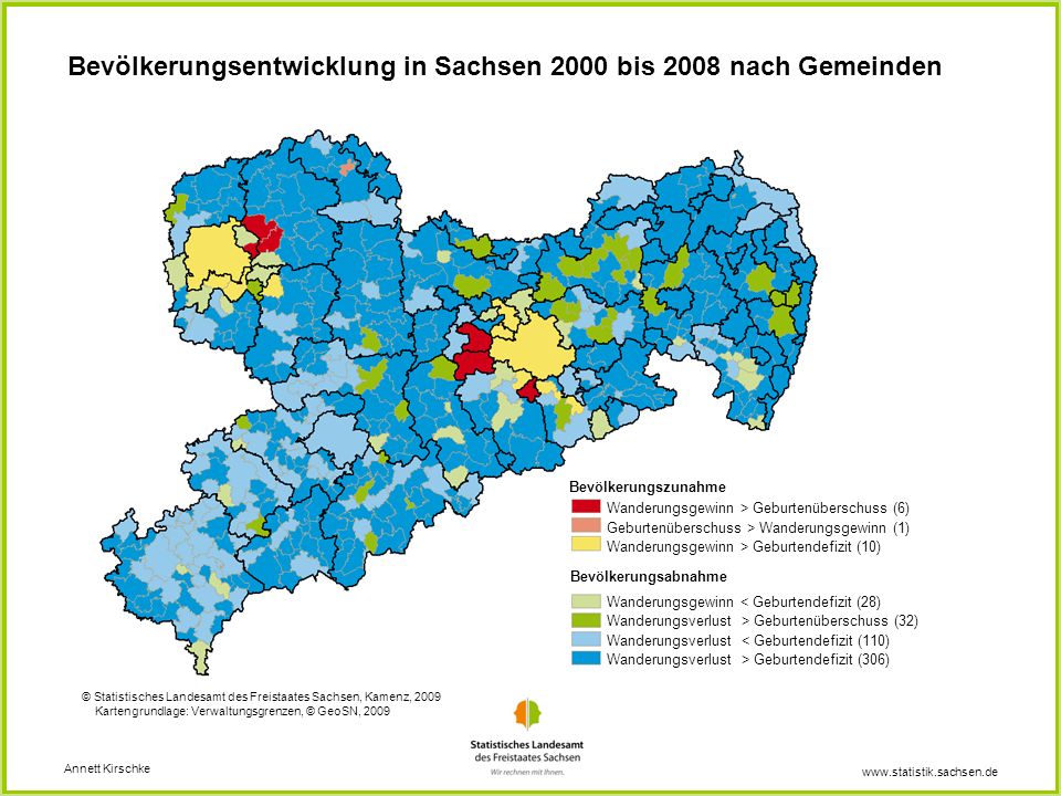 Bevölkerungsentwicklung in Sachsen 2000 bis 2008 nach Gemeinden