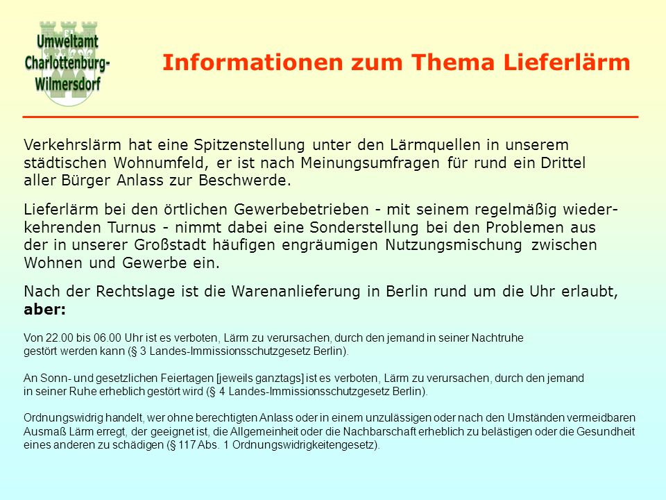 Informationen zum Thema Lieferlärm