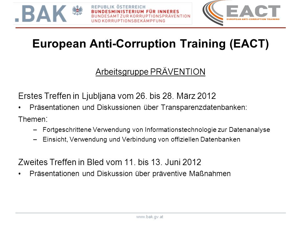 European Anti-Corruption Training (EACT)
