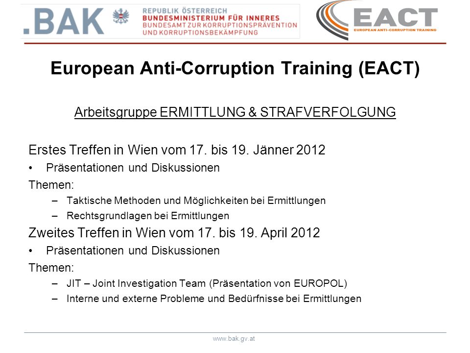 European Anti-Corruption Training (EACT)