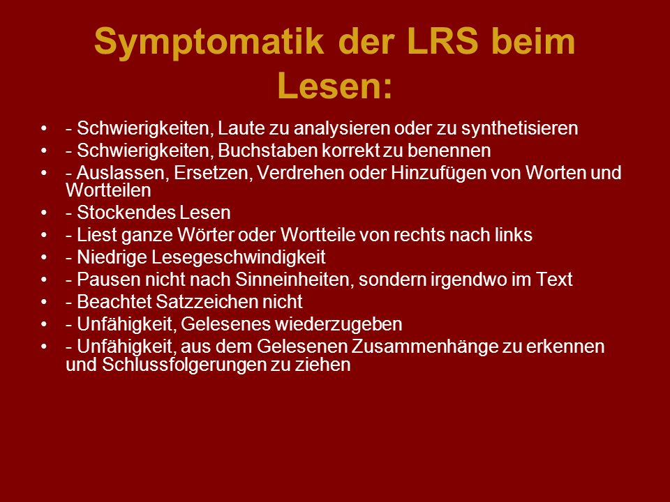 Symptomatik der LRS beim Lesen: