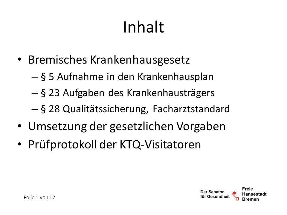 Inhalt Bremisches Krankenhausgesetz
