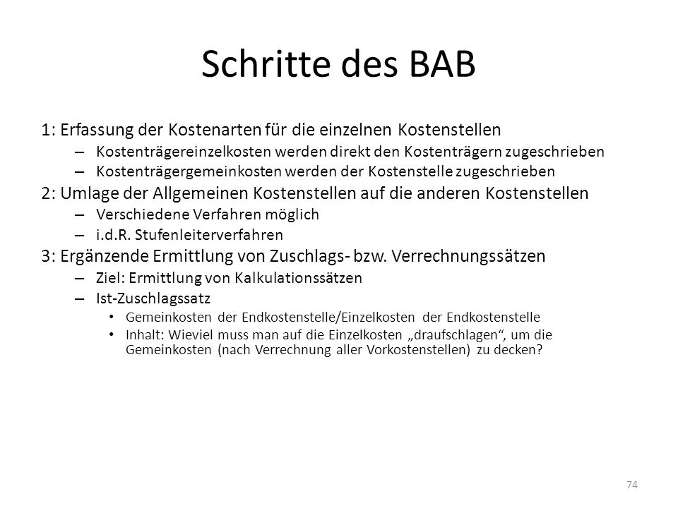 Schritte des BAB 1: Erfassung der Kostenarten für die einzelnen Kostenstellen.