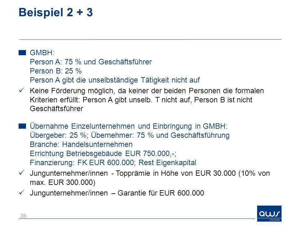 Beispiel GMBH: Person A: 75 % und Geschäftsführer Person B: 25 % Person A gibt die unselbständige Tätigkeit nicht auf.