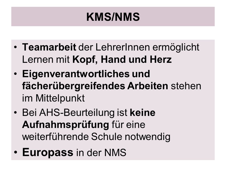KMS/NMS Europass in der NMS