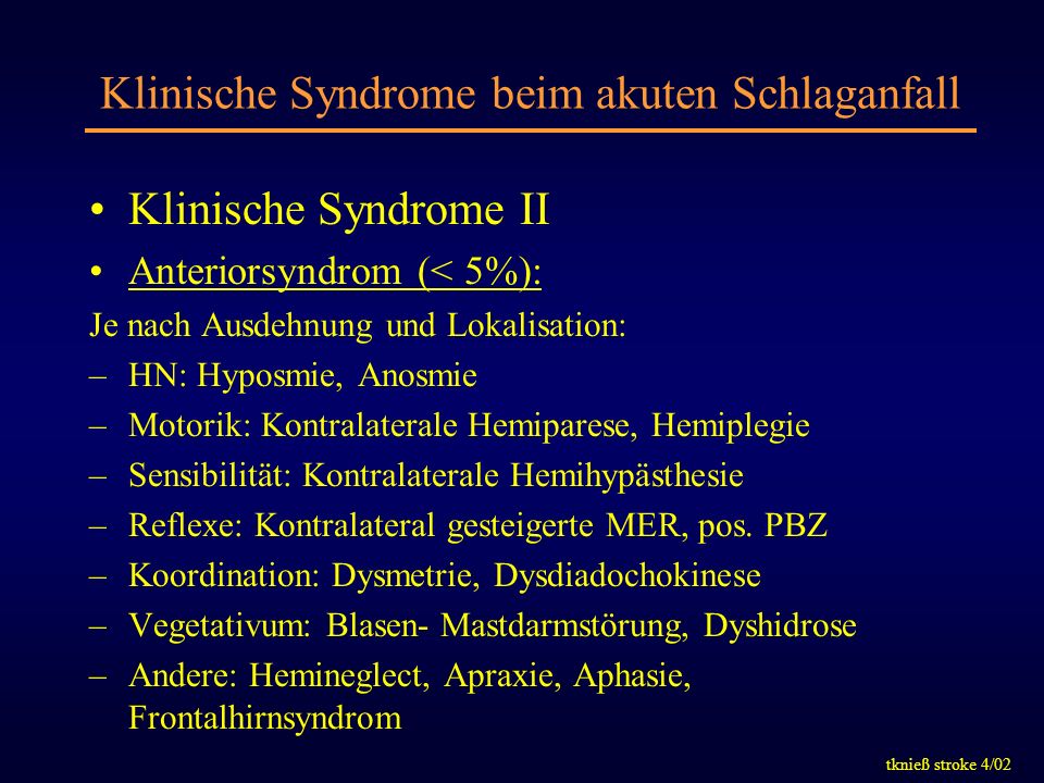 Klinische Syndrome beim akuten Schlaganfall