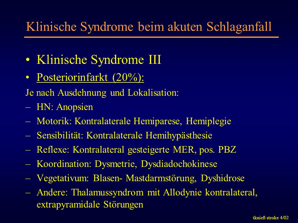 Klinische Syndrome beim akuten Schlaganfall