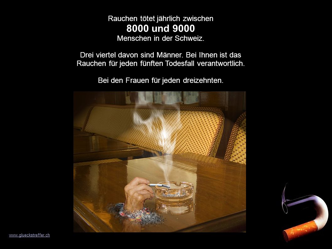 8000 und 9000 Rauchen tötet jährlich zwischen Menschen in der Schweiz.