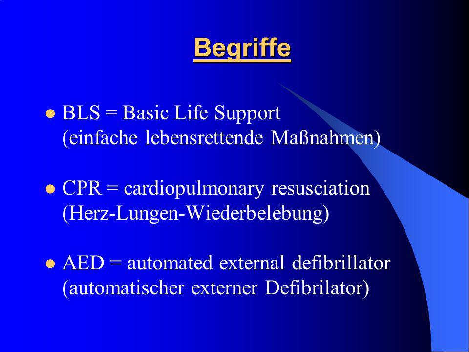 Begriffe BLS = Basic Life Support (einfache lebensrettende Maßnahmen)