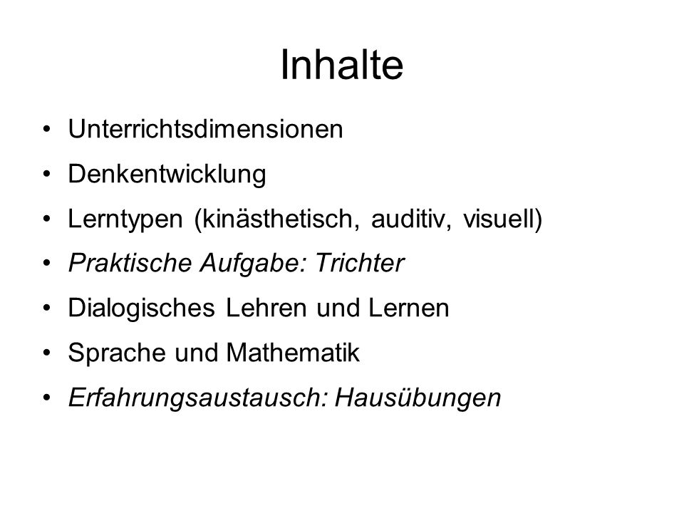 Inhalte Unterrichtsdimensionen Denkentwicklung