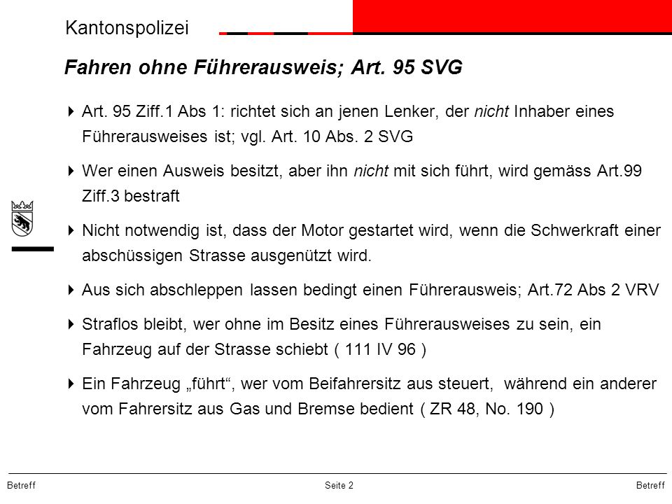 Fahren ohne Führerausweis; Art. 95 SVG