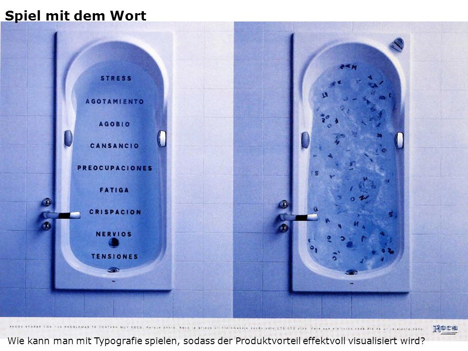 Spiel mit dem Wort Wie kann man mit Typografie spielen, sodass der Produktvorteil effektvoll visualisiert wird
