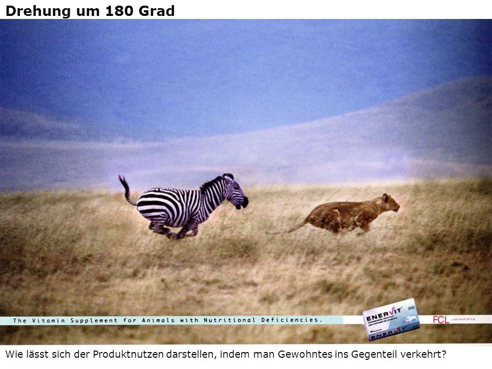 Drehung um 180 Grad Wie lässt sich der Produktnutzen darstellen, indem man Gewohntes ins Gegenteil verkehrt