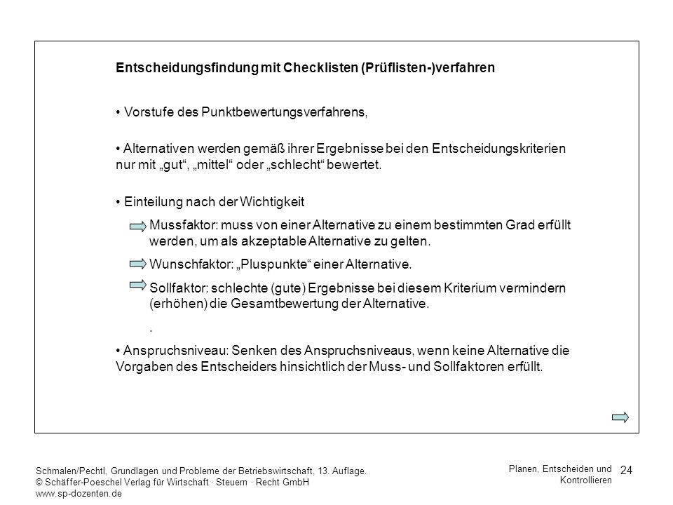 Entscheidungsfindung mit Checklisten (Prüflisten-)verfahren
