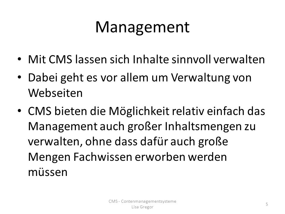 CMS - Contenmanagementsysteme Lisa Gregor