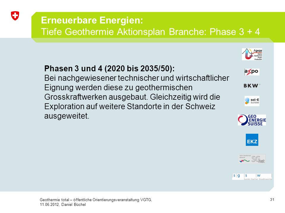 Erneuerbare Energien: Tiefe Geothermie Aktionsplan Branche: Phase 3 + 4