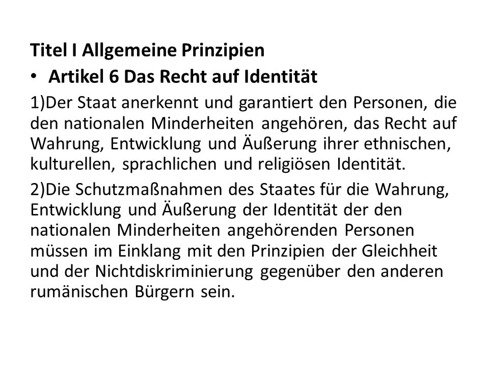 Titel I Allgemeine Prinzipien Artikel 6 Das Recht auf Identität