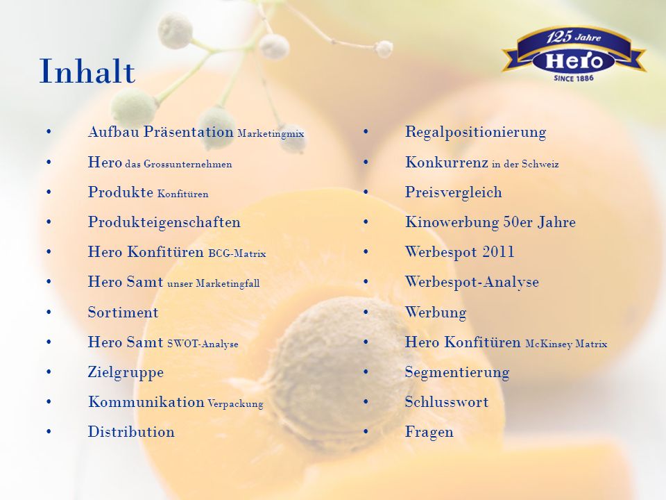 Inhalt Aufbau Präsentation Marketingmix Hero das Grossunternehmen