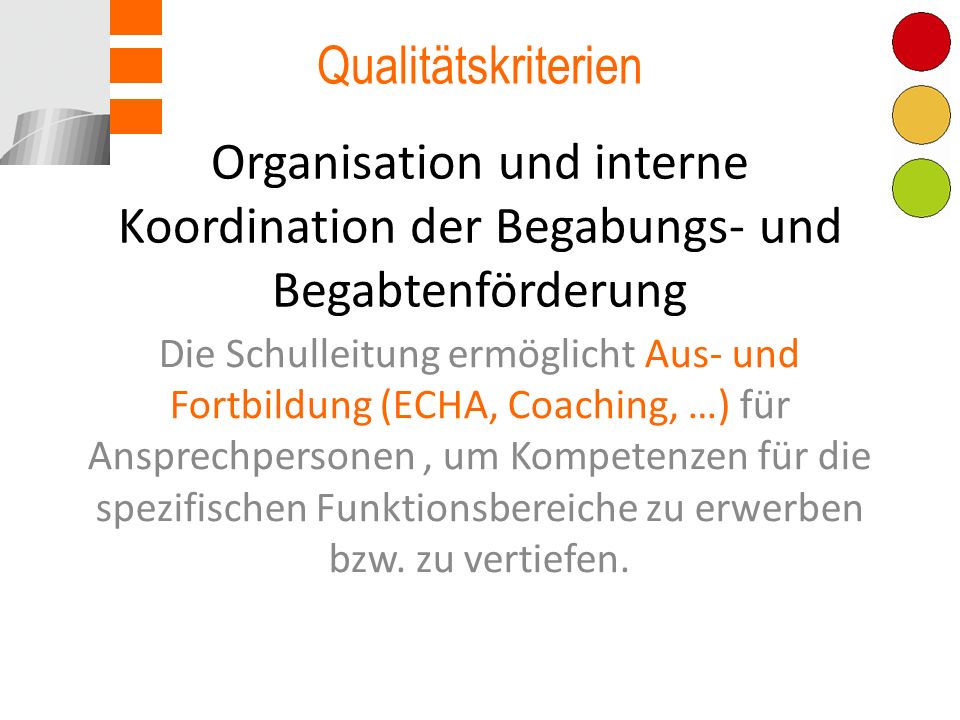 Qualitätskriterien Organisation und interne Koordination der Begabungs- und Begabtenförderung.