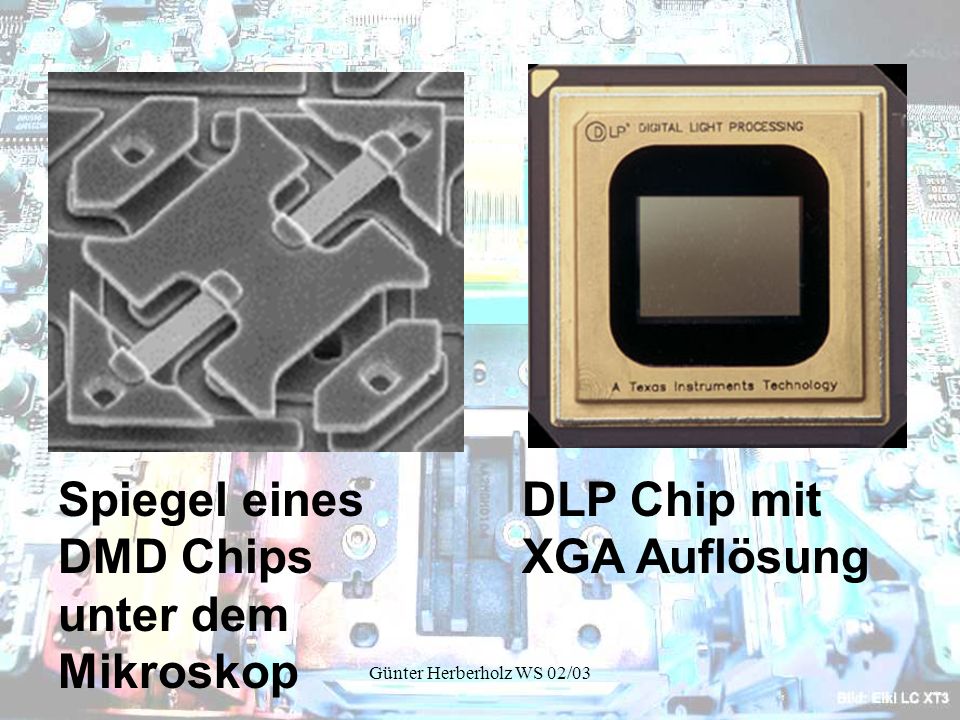 Spiegel eines DMD Chips unter dem Mikroskop DLP Chip mit XGA Auflösung