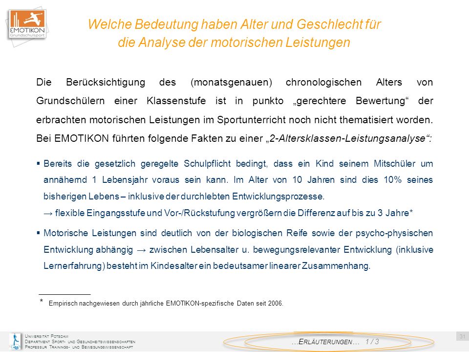 Welche Bedeutung haben Alter und Geschlecht für die Analyse der motorischen Leistungen