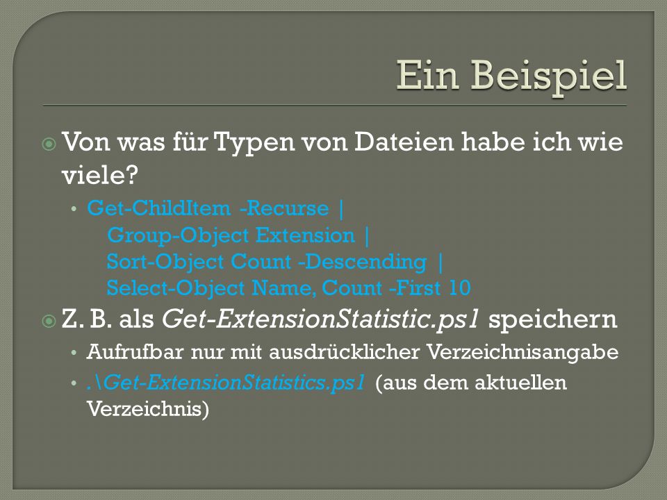 Ein Beispiel Von was für Typen von Dateien habe ich wie viele