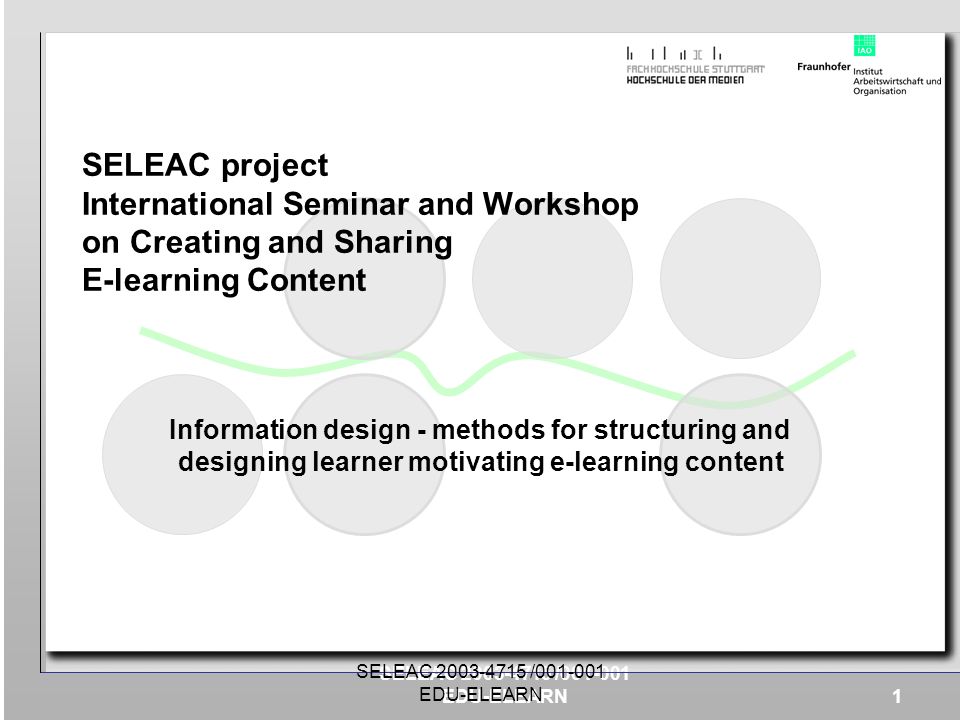 SELEAC project International Seminar and Workshop on Creating and Sharing E-learning Content