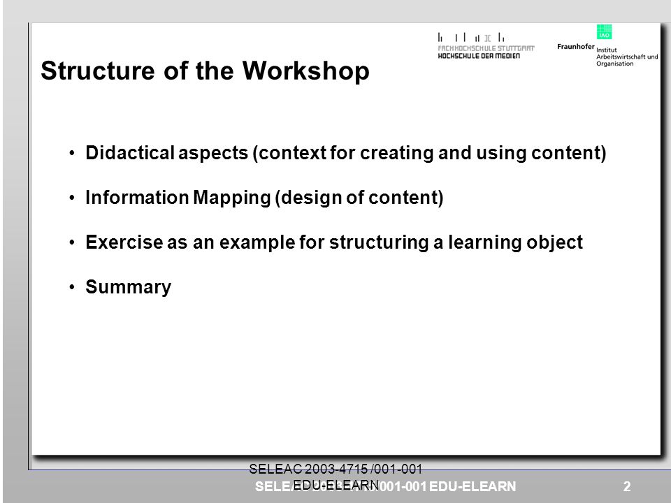 Structure of the Workshop