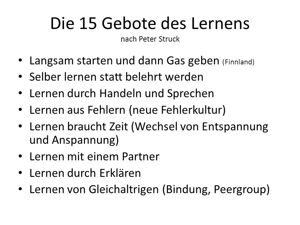 Die 15 Gebote des Lernens nach Peter Struck