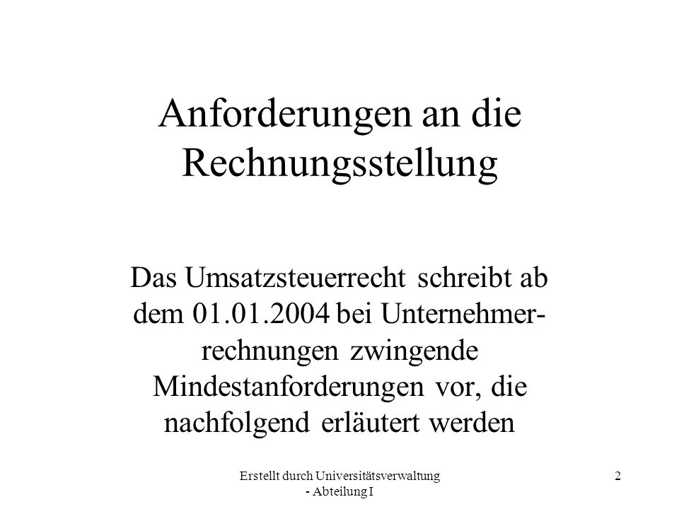 Anforderungen an die Rechnungsstellung