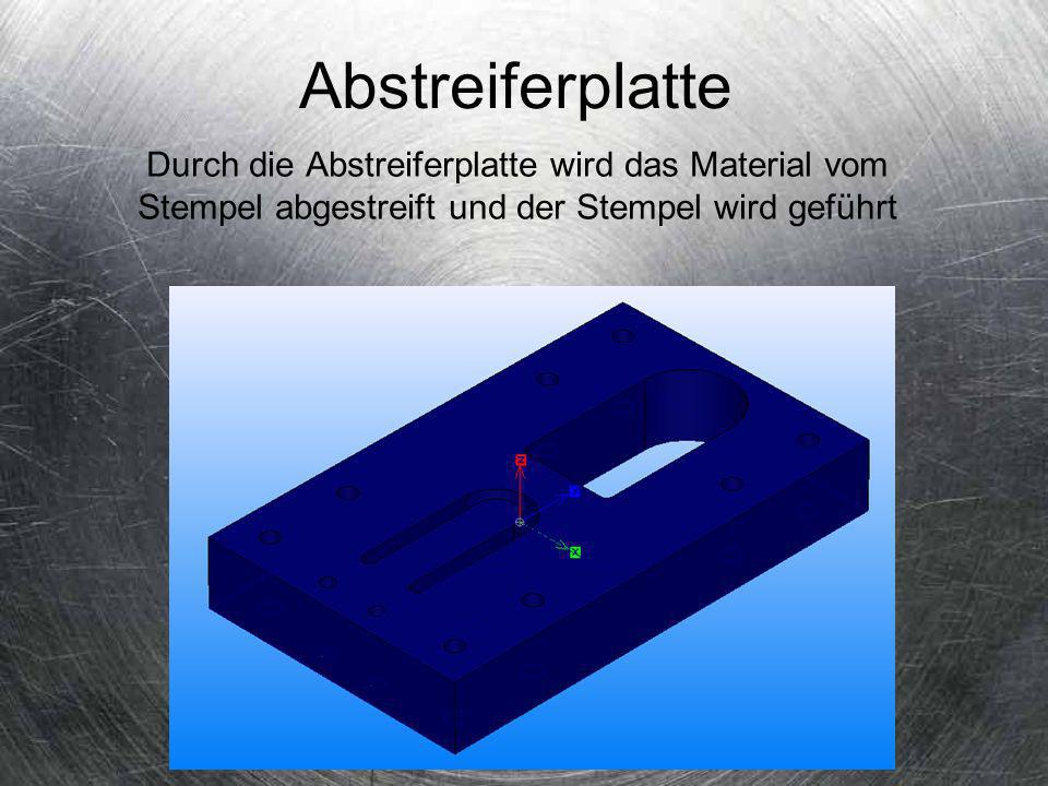 Abstreiferplatte Durch die Abstreiferplatte wird das Material vom Stempel abgestreift und der Stempel wird geführt.