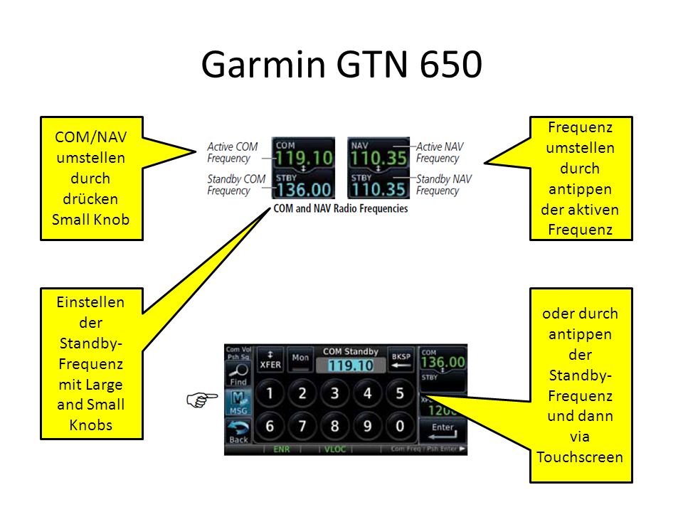 Garmin GTN 650 Frequenz umstellen durch antippen der aktiven Frequenz