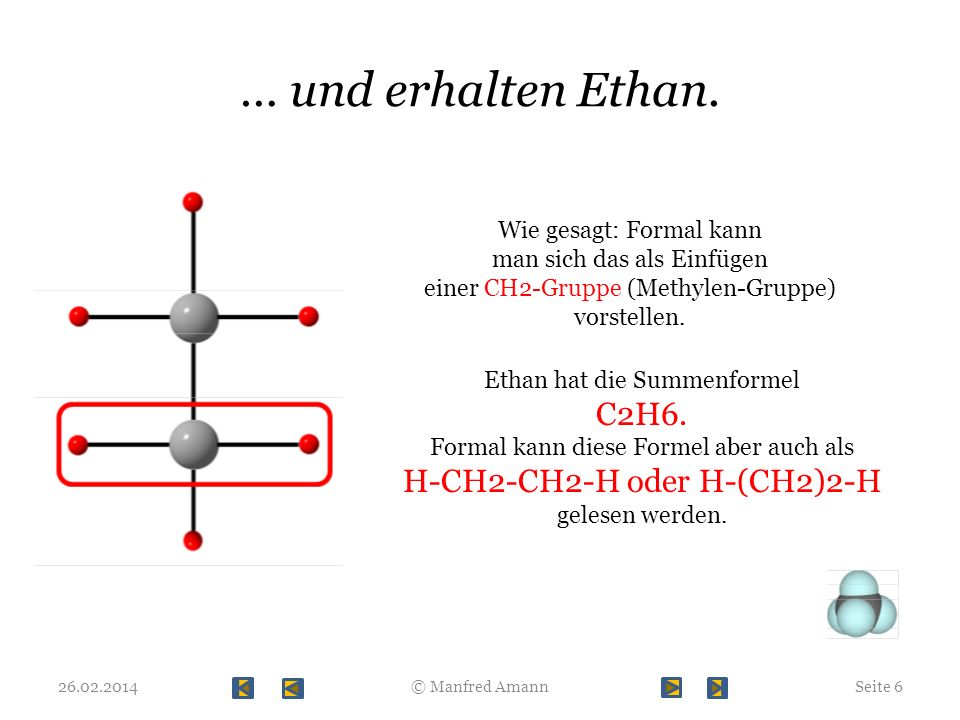 … und erhalten Ethan. C2H6. H-CH2-CH2-H oder H-(CH2)2-H