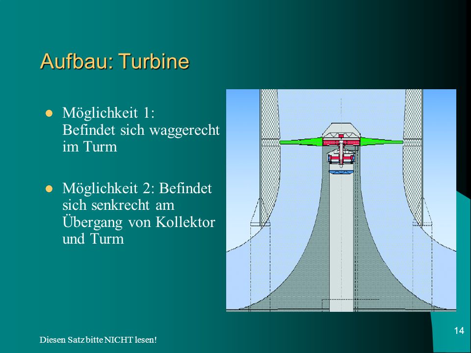 Aufbau: Turbine Möglichkeit 1: Befindet sich waggerecht im Turm