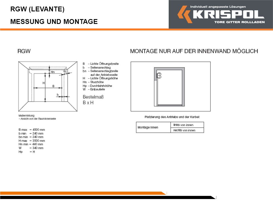 RGW (LEVANTE) MESSUNG UND MONTAGE