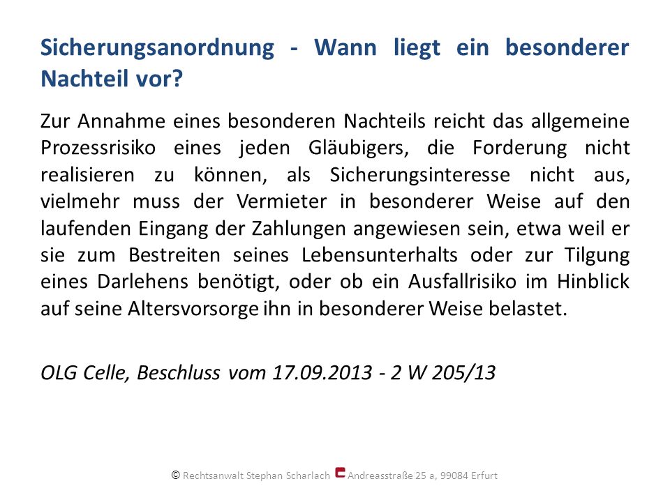 Sicherungsanordnung - Wann liegt ein besonderer Nachteil vor