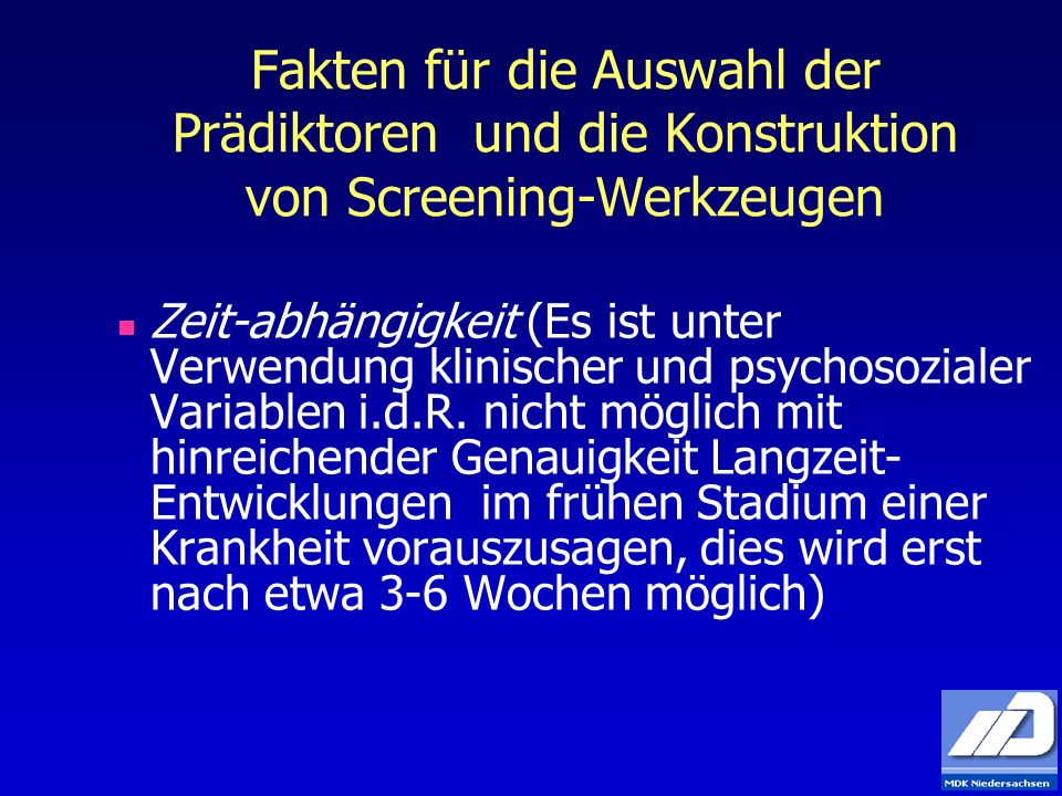 Fakten für die Auswahl der Prädiktoren und die Konstruktion von Screening-Werkzeugen