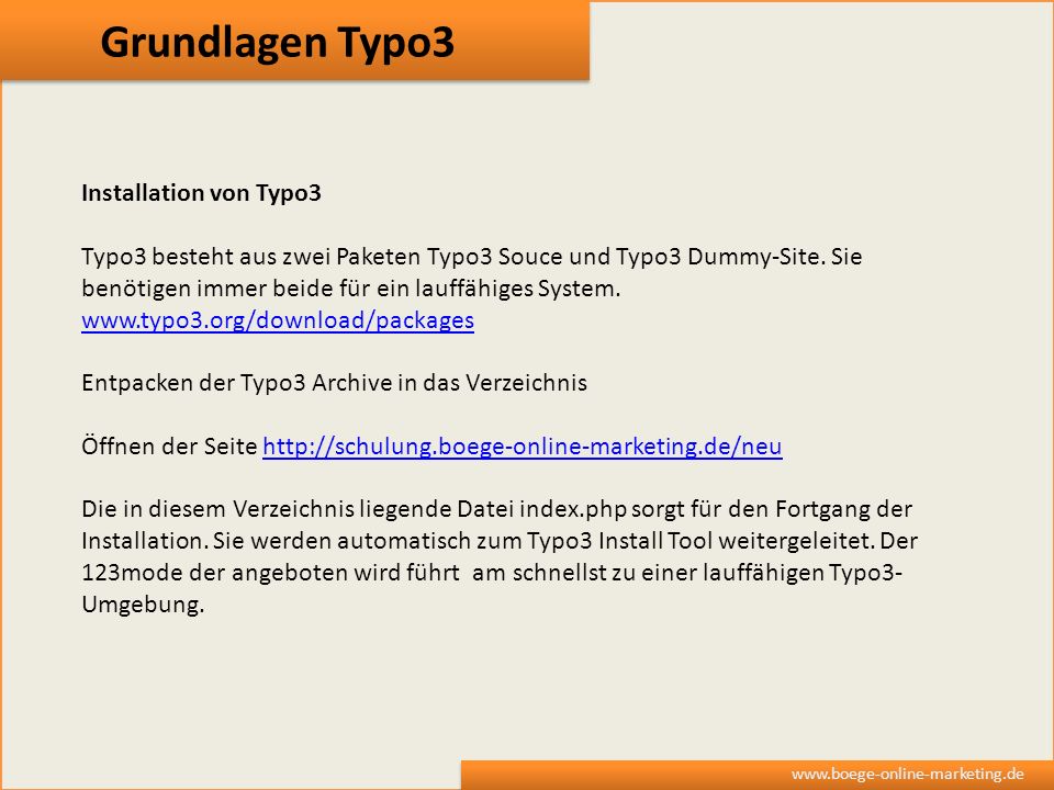Grundlagen Typo3 Installation von Typo3