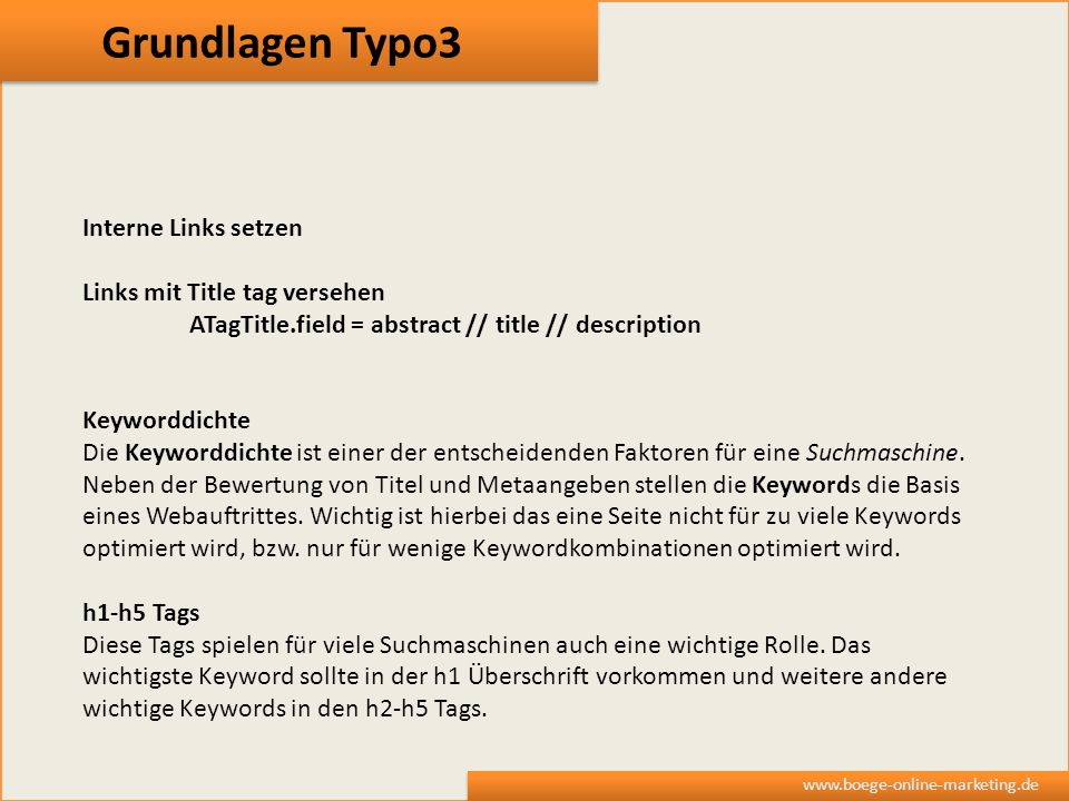 Grundlagen Typo3 Interne Links setzen Links mit Title tag versehen