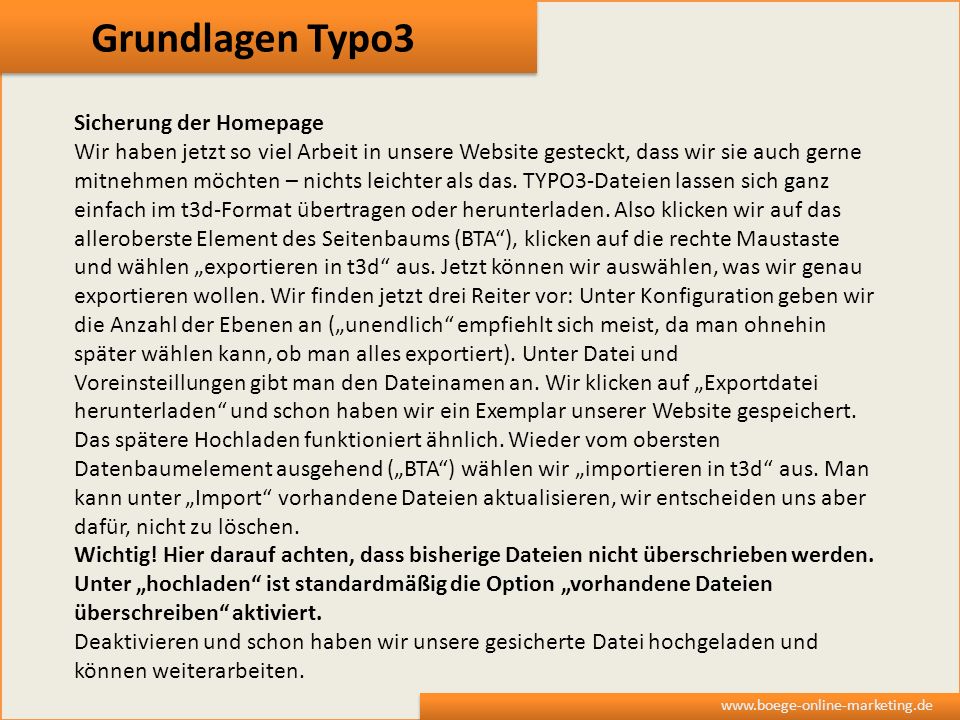 Grundlagen Typo3 Sicherung der Homepage
