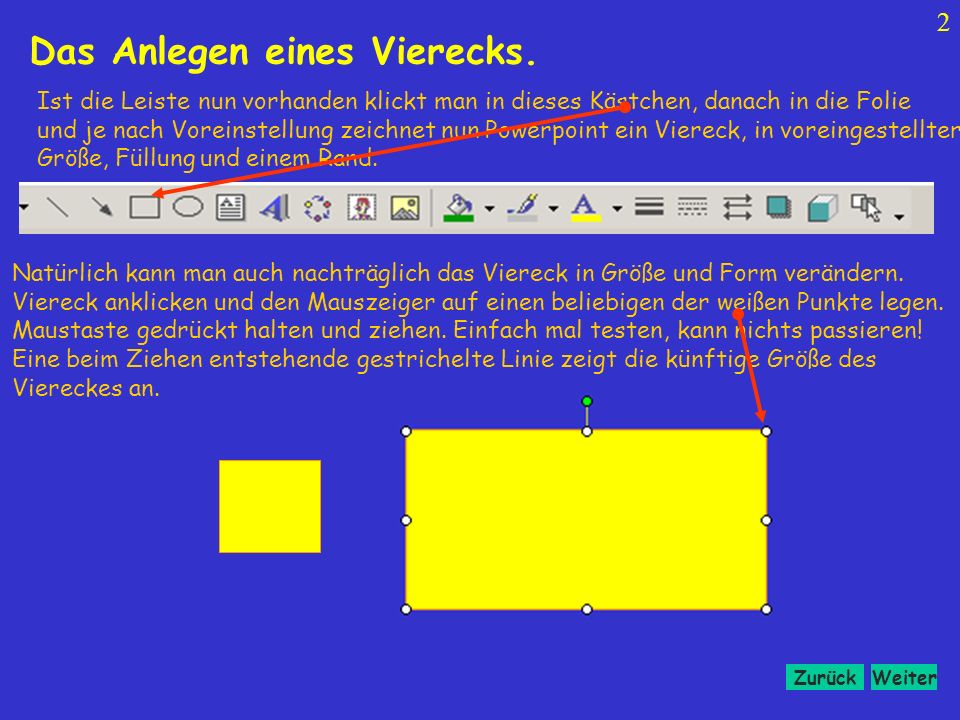 Das Anlegen eines Vierecks.