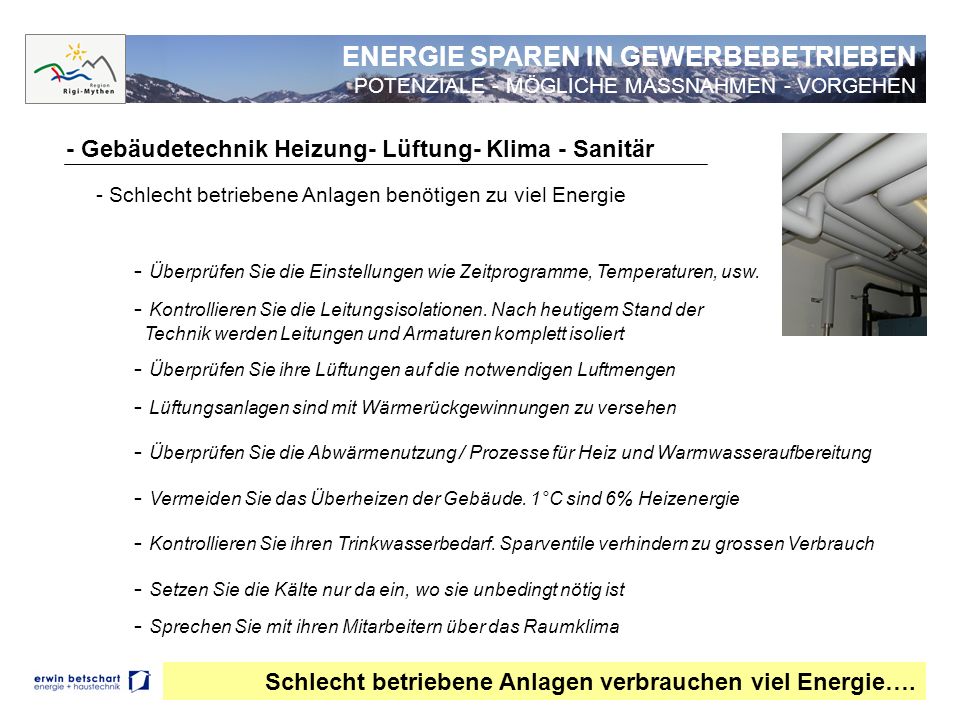 ENERGIE SPAREN IN GEWERBEBETRIEBEN POTENZIALE - MÖGLICHE MASSNAHMEN - VORGEHEN