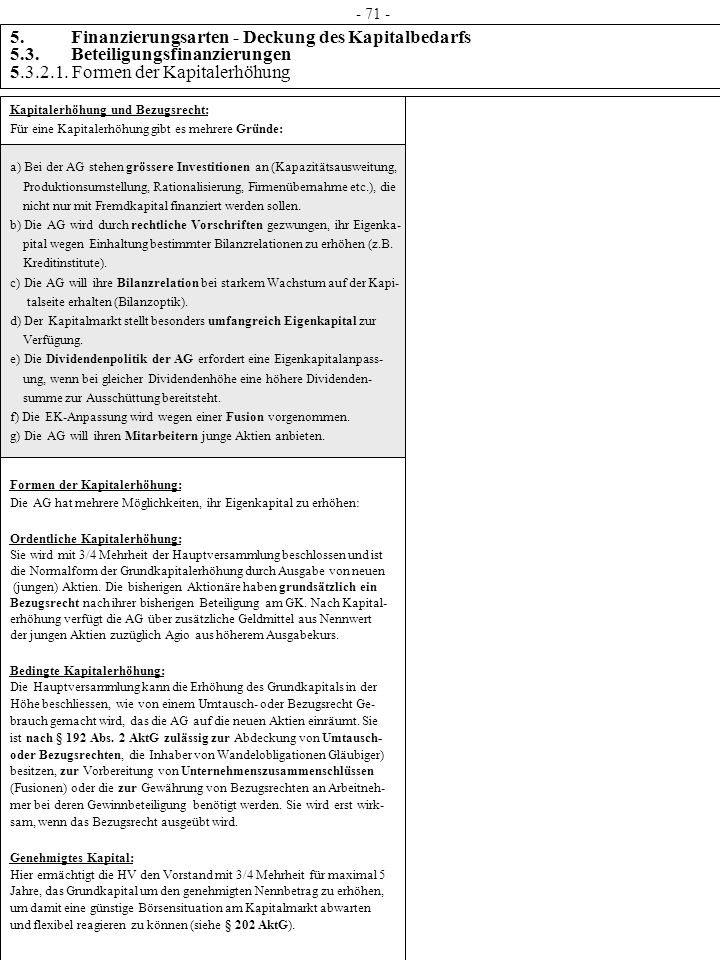 Finanzierungsarten - Deckung des Kapitalbedarfs 5.3. Beteiligungsfinanzierungen Formen der Kapitalerhöhung.