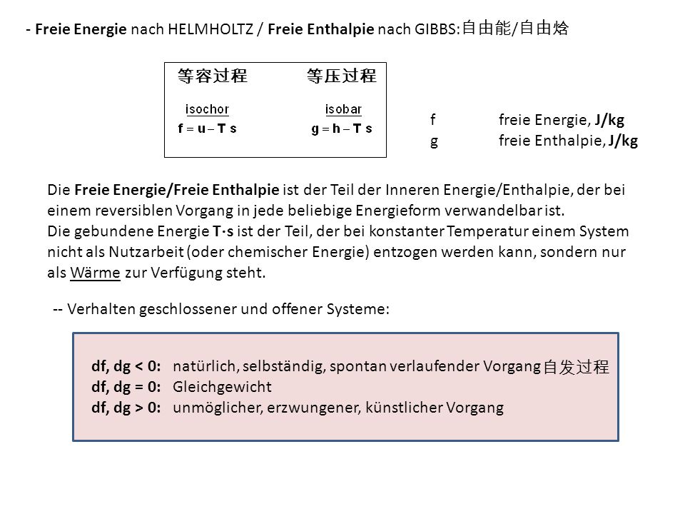 - Freie Energie nach HELMHOLTZ / Freie Enthalpie nach GIBBS:自由能/自由焓